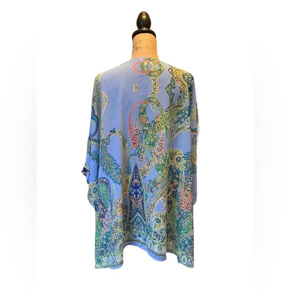 Umgee Kimono Topper Blue Paisley Print Semi Sheer Size M/L - Picture 2 of 9